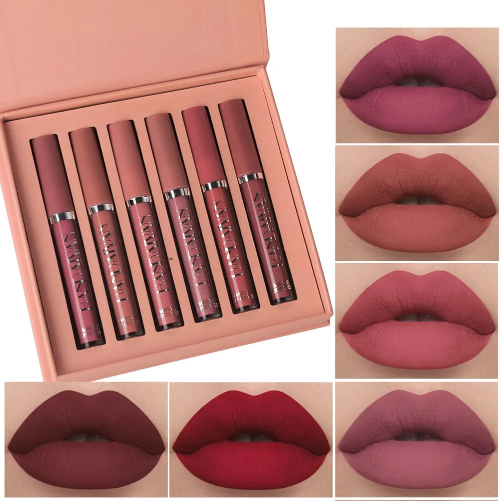 Handaiyan 6Pcs Matte Liquid Lipstick Waterproof Long Lasting Lip Gloss Cosmetics