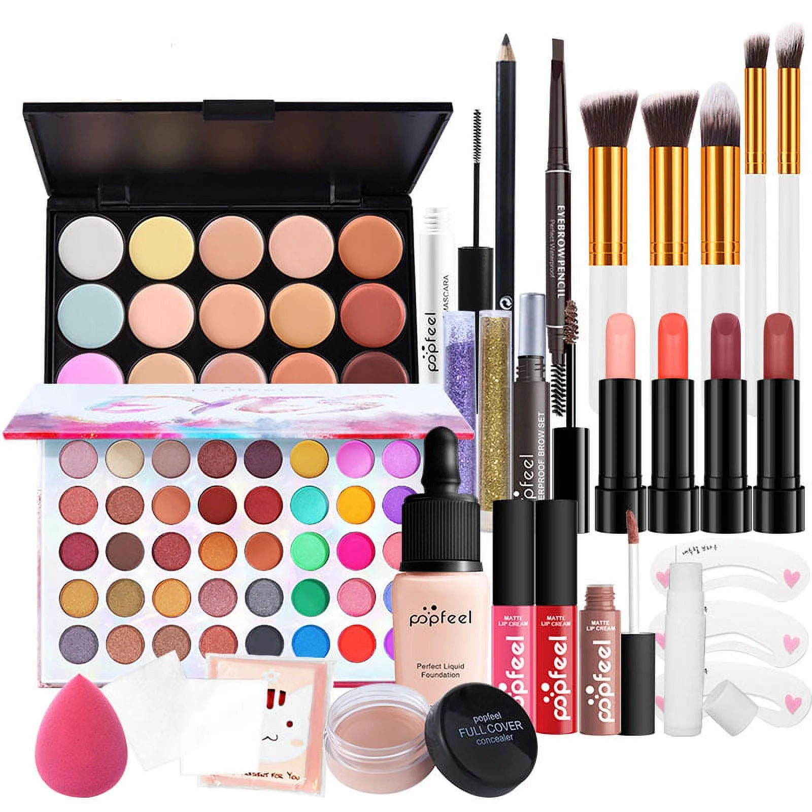 All-In-One Makeup Set Holiday Gift Surprise | Full Makeup Kit for Women Essential Starter Bundle Include Eyeshadow Palette Lipstick Blush Concealer Face Powder Eyeliner Mascara Soft Brush