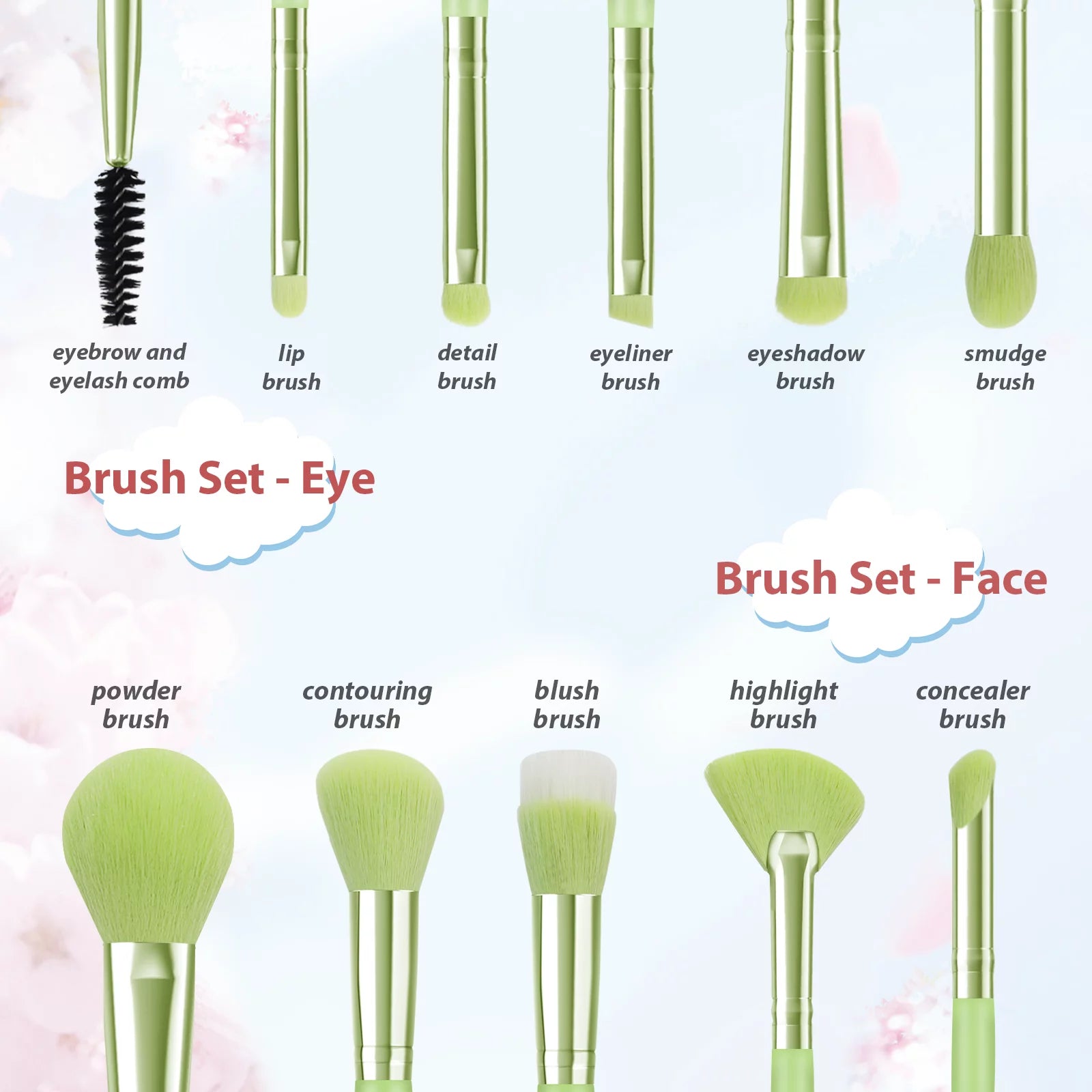 Makeup Brush 11PCS Green Seaseahandle Professional Makeup Brush Set Foundation Brush Mix Powder Blush Concealer Eye Brush Set with PU Leather Storage Bag