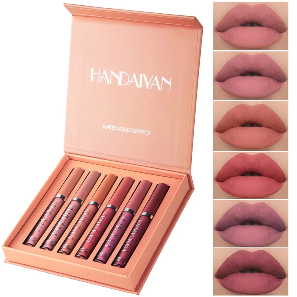 Handaiyan 6Pcs Matte Liquid Lipstick Waterproof Long Lasting Lip Gloss Cosmetics