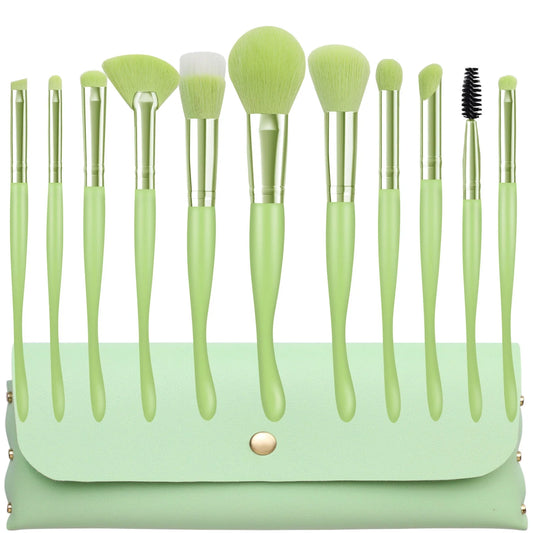 Makeup Brush 11PCS Green Seaseahandle Professional Makeup Brush Set Foundation Brush Mix Powder Blush Concealer Eye Brush Set with PU Leather Storage Bag