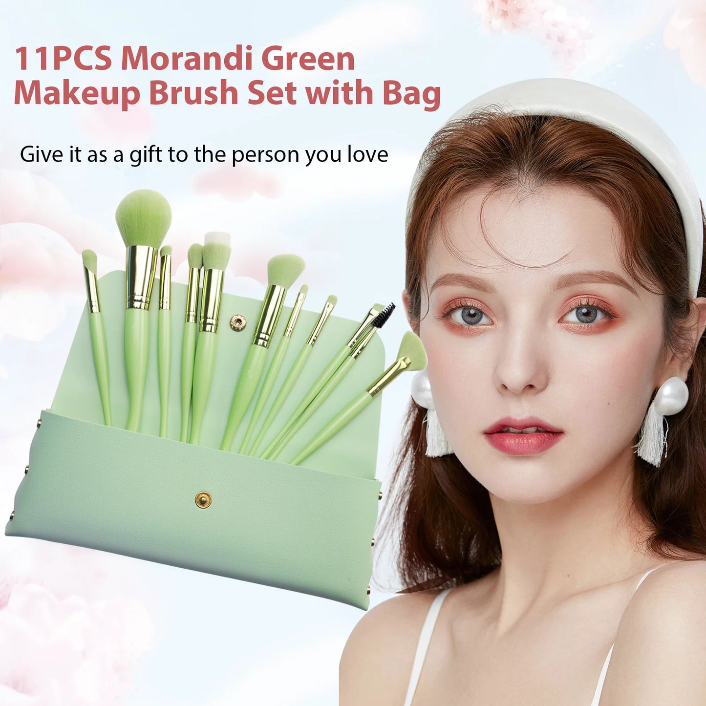 Makeup Brush 11PCS Green Seaseahandle Professional Makeup Brush Set Foundation Brush Mix Powder Blush Concealer Eye Brush Set with PU Leather Storage Bag