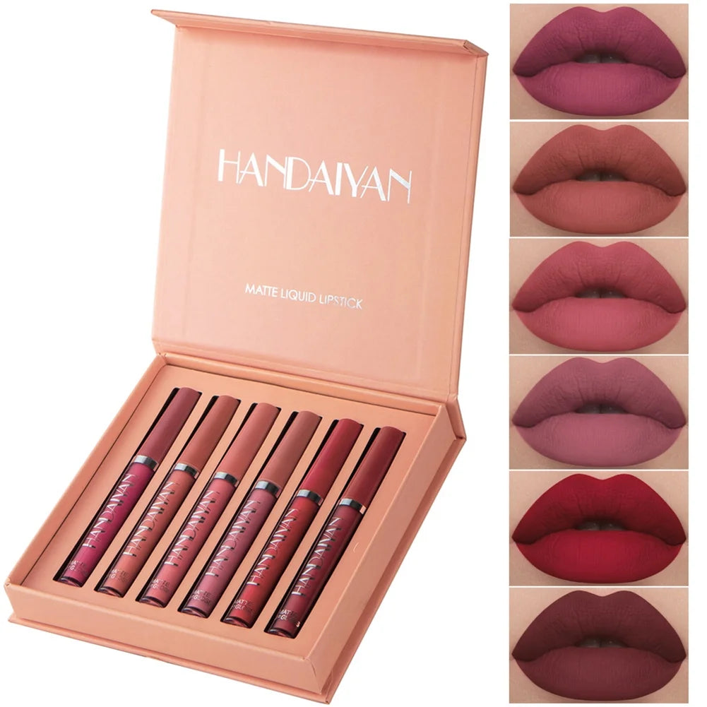 Handaiyan 6Pcs Matte Liquid Lipstick Waterproof Long Lasting Lip Gloss Cosmetics