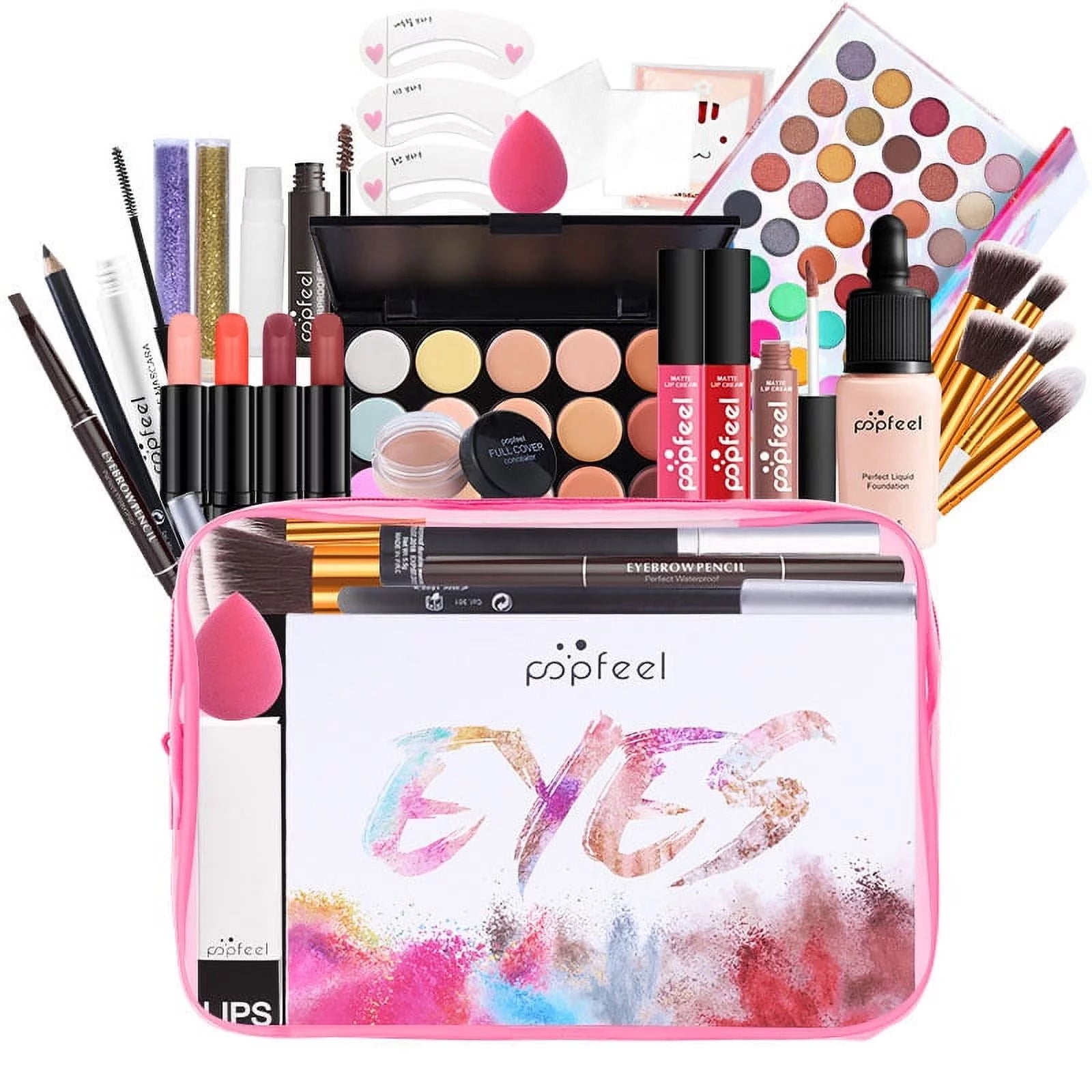 All-In-One Makeup Set Holiday Gift Surprise | Full Makeup Kit for Women Essential Starter Bundle Include Eyeshadow Palette Lipstick Blush Concealer Face Powder Eyeliner Mascara Soft Brush